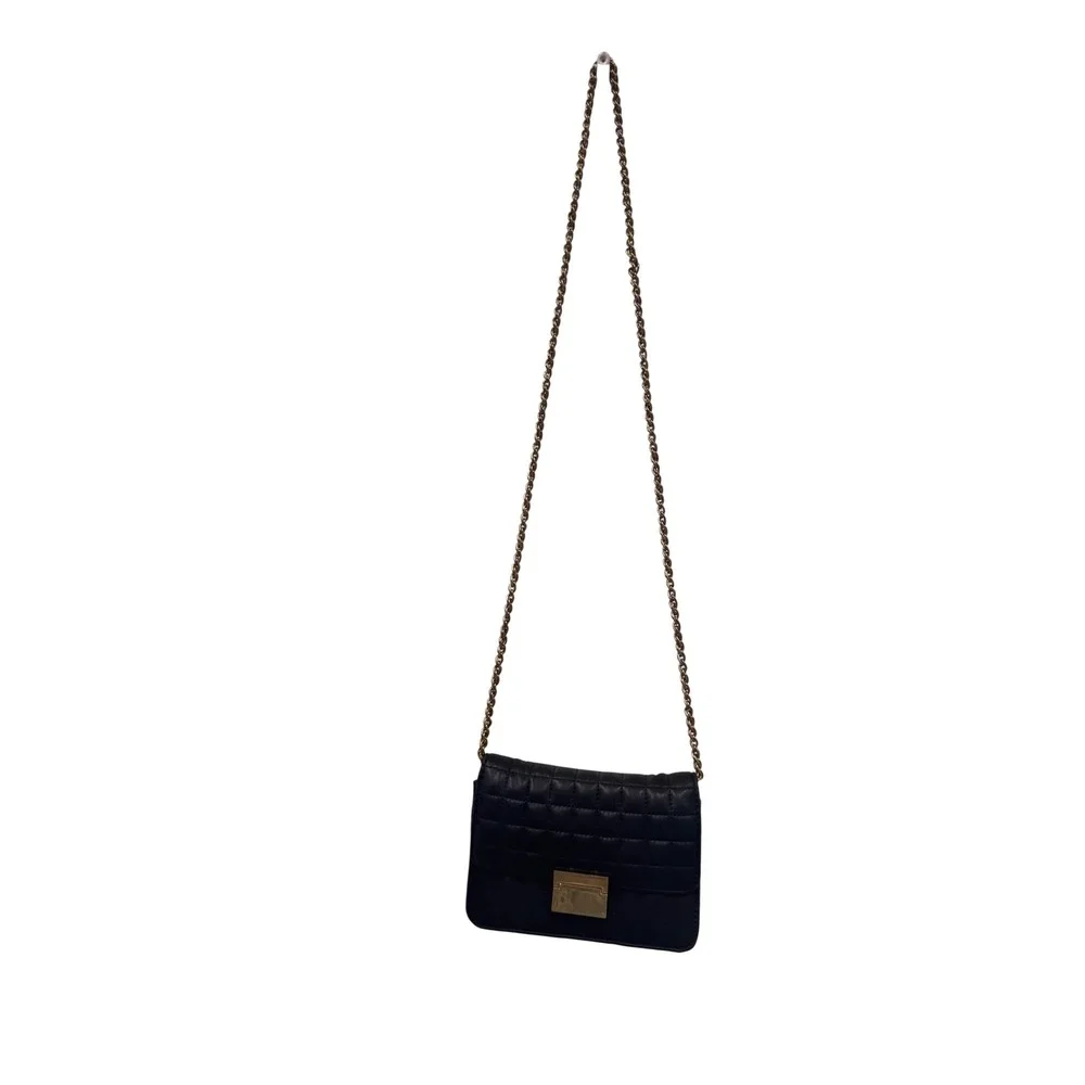 J.Crew‎ Black Quilted Leather Crossbody Chain Strap Preloved 7.5x5.5x2